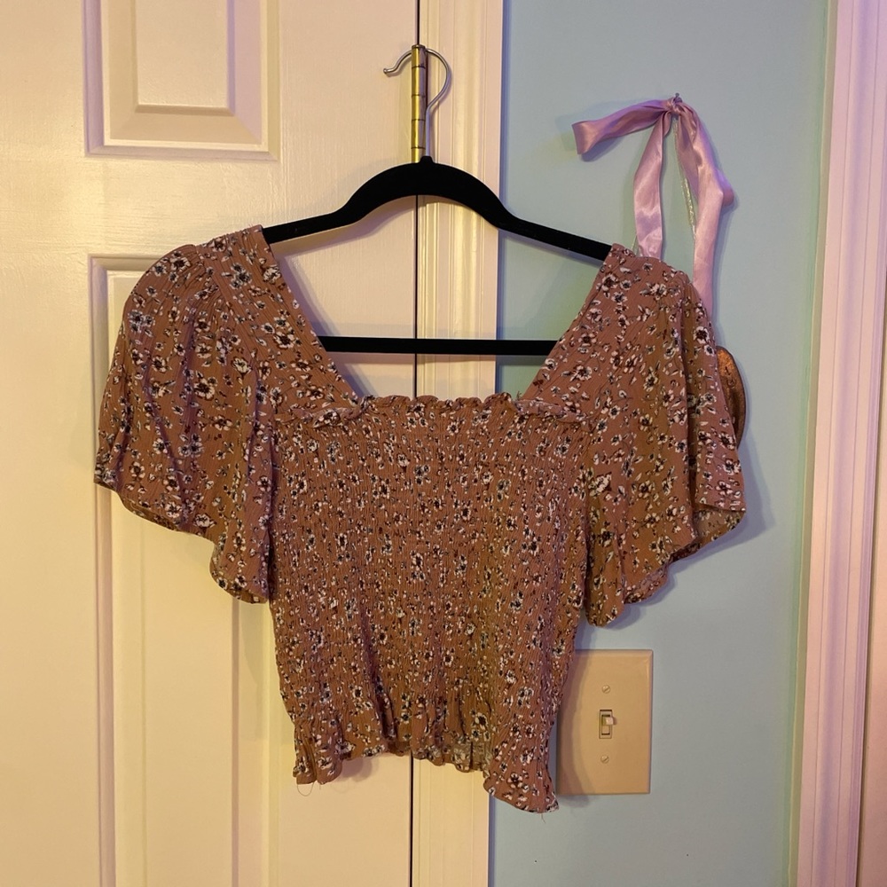 Floral Smocked Brown Top
